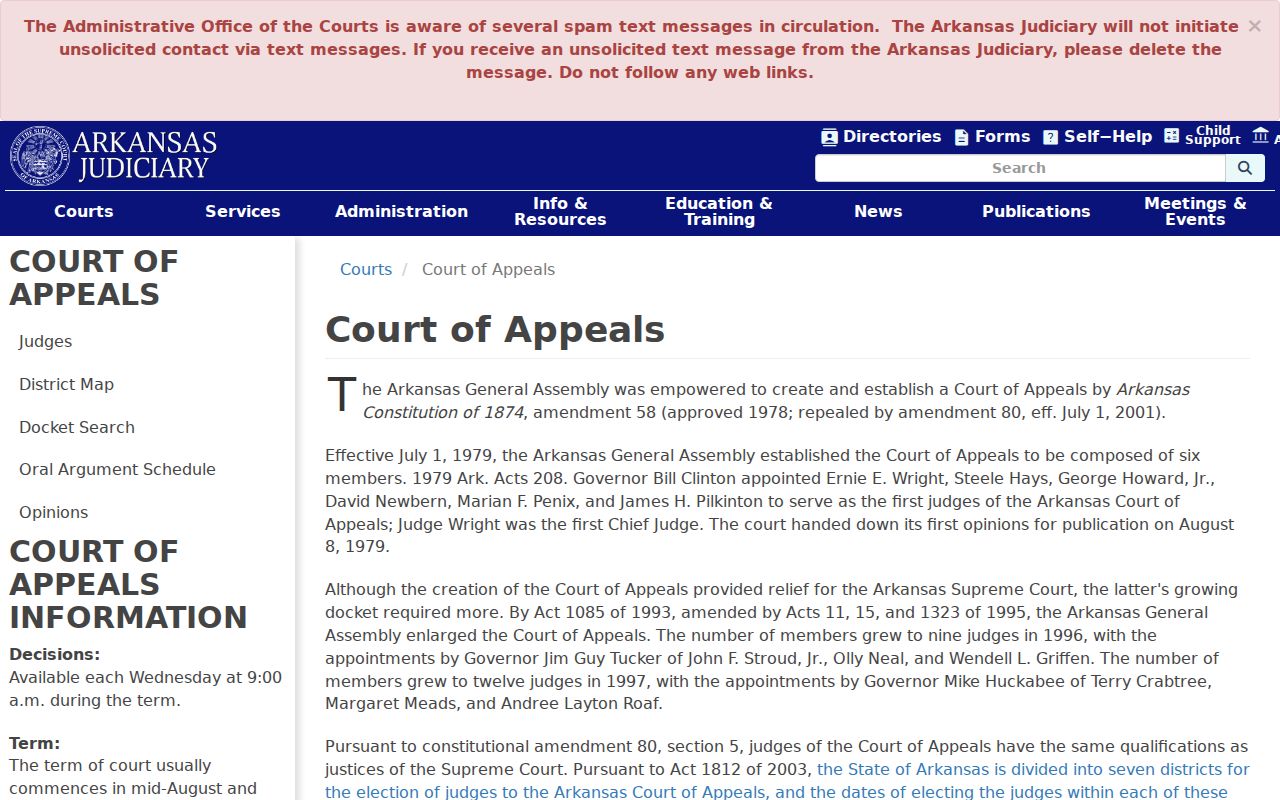 Jackson County court calendar and Arkansas Court of Appeals source