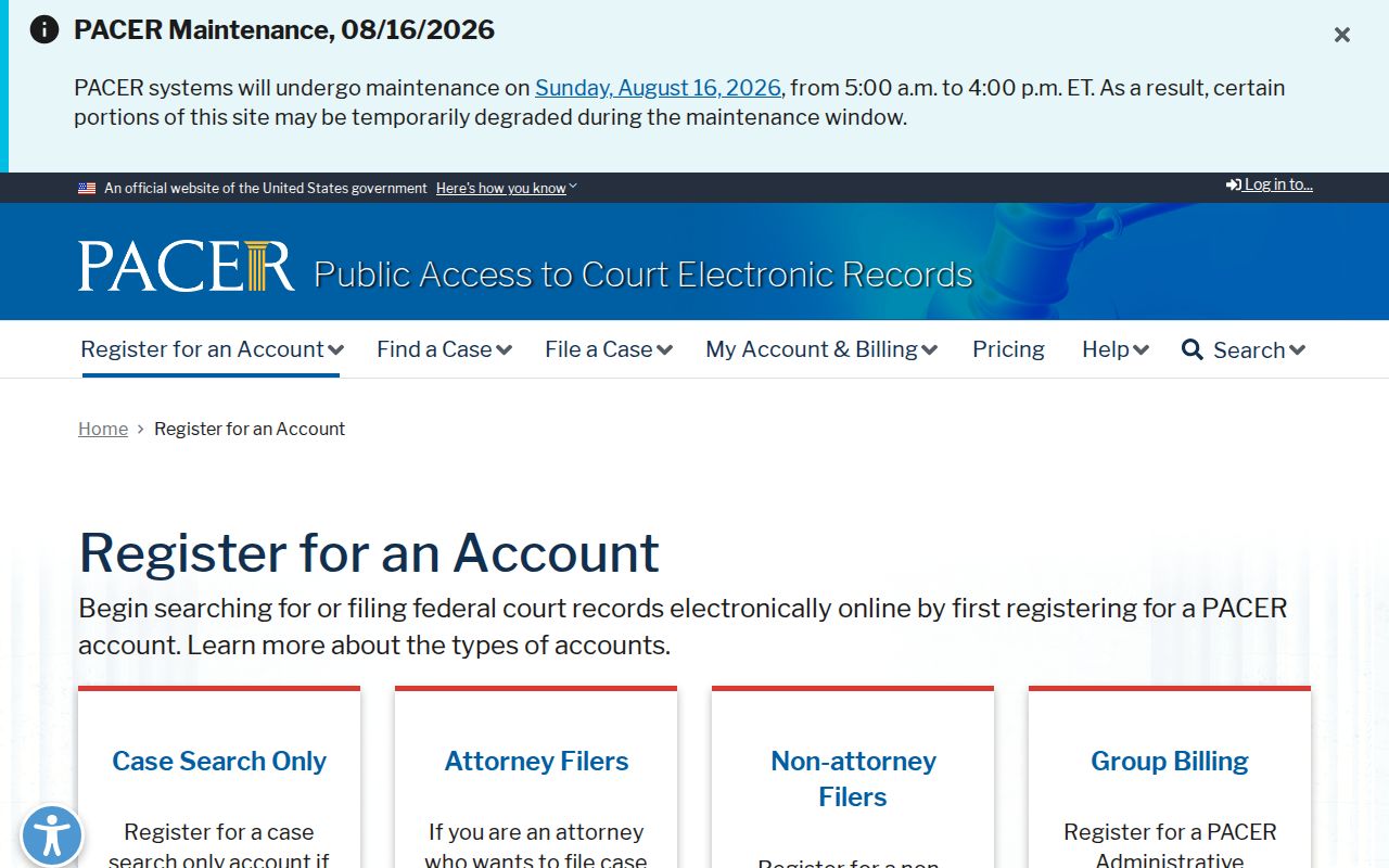 Jackson County court records distinction shown with official PACER account registration