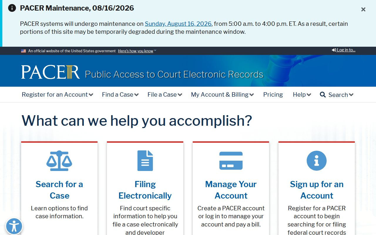 Jackson County court records comparison with the official PACER federal docket portal