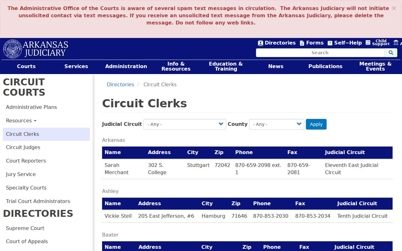 Jackson County court docket Circuit Clerk directory listing