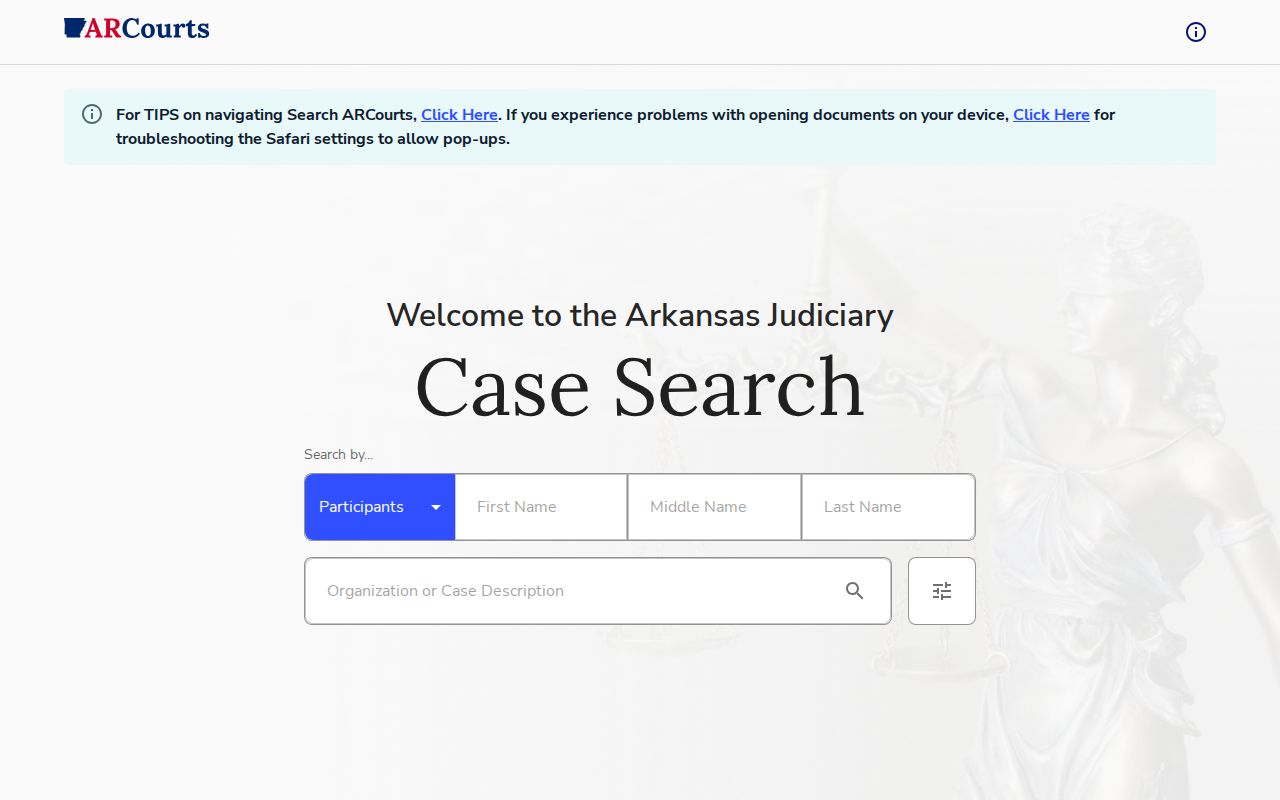 Jackson County court docket Search ARCourts interface
